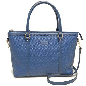 GUCCI Micro Guccissima 2-Way Tote Bag, 449656, Leather, Blue, Women's, Outlet...